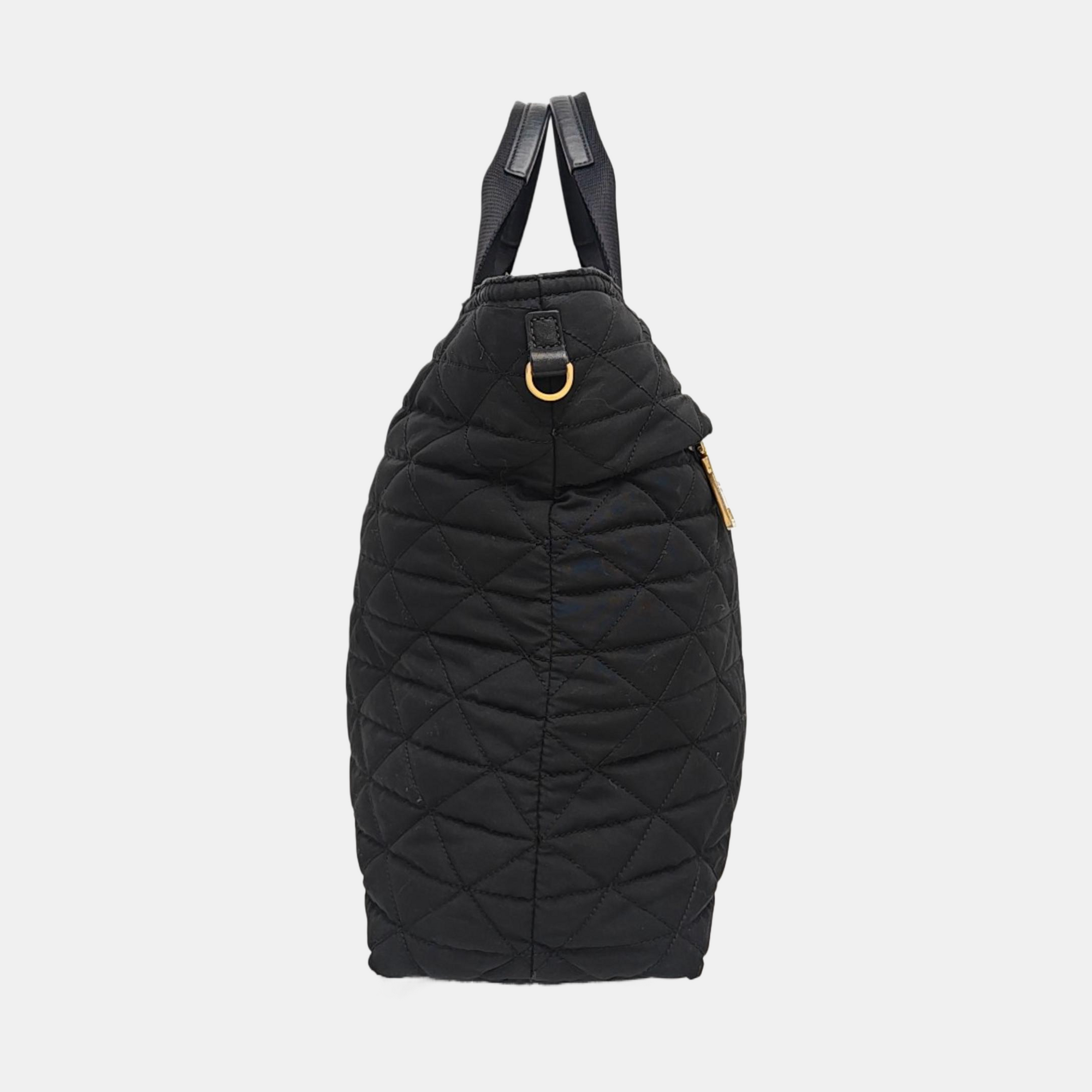 Quilted Nylon Shoulder Bag Black