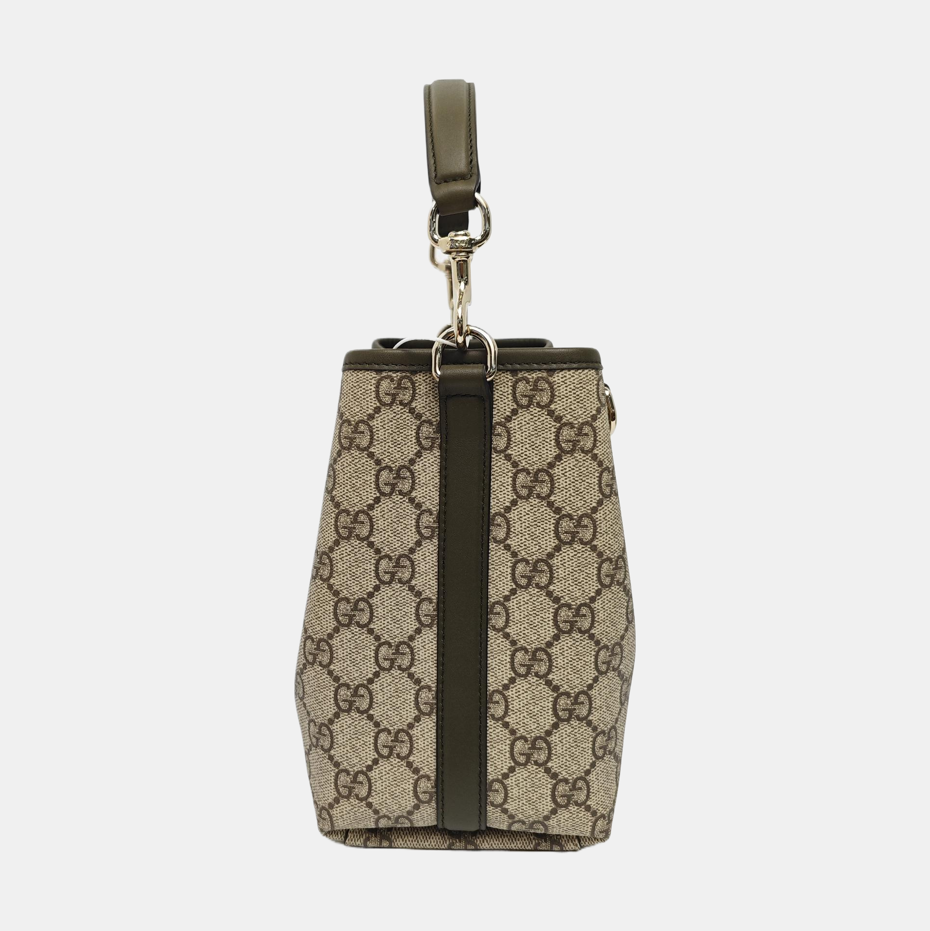 GG Emblem Small Monogram Coated Canvas Beige