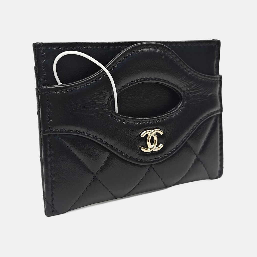 Quilted Lambskin Card Holder Black