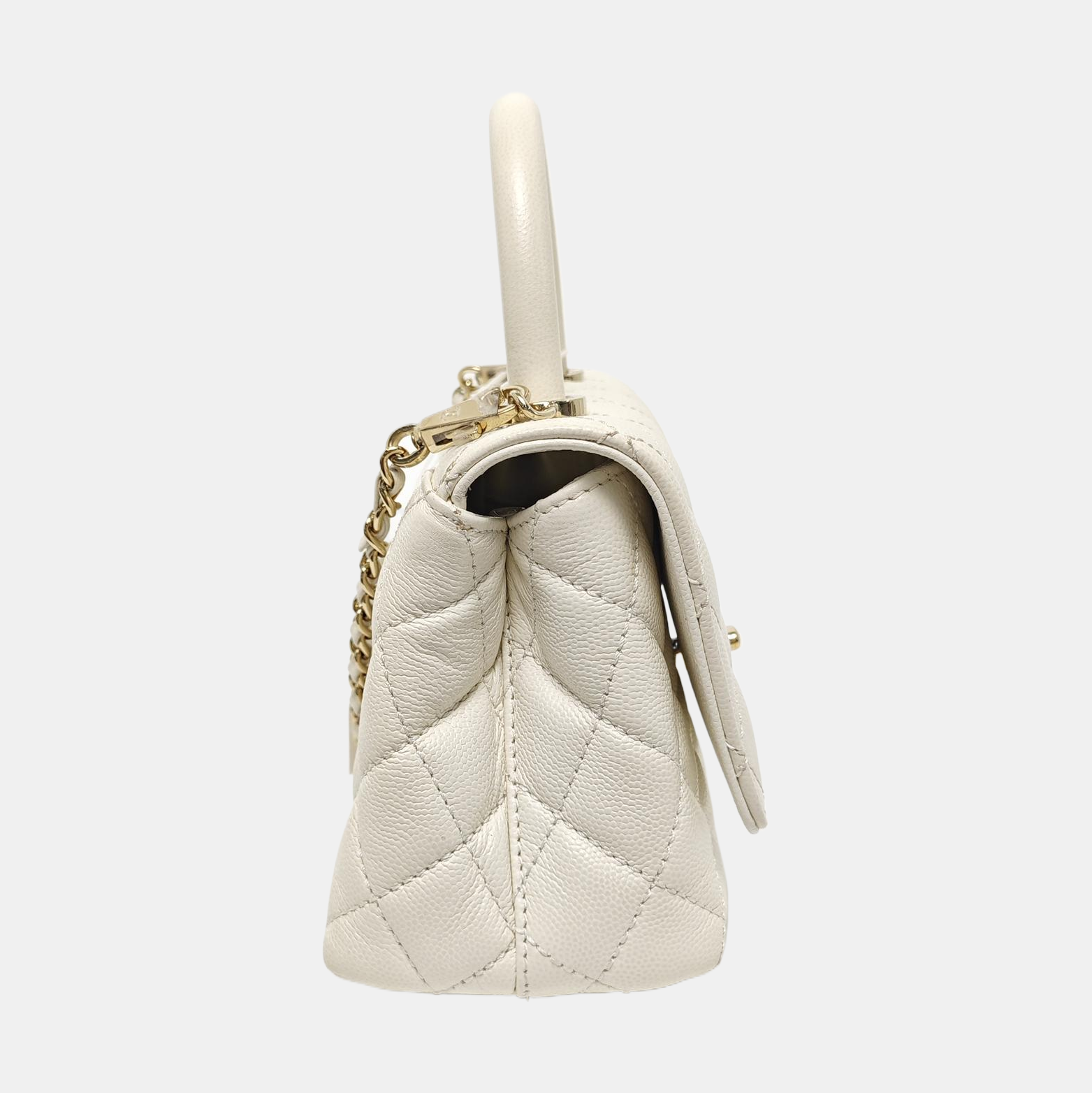 COCO HANDLE Mini Quilted Grained Calfskin White