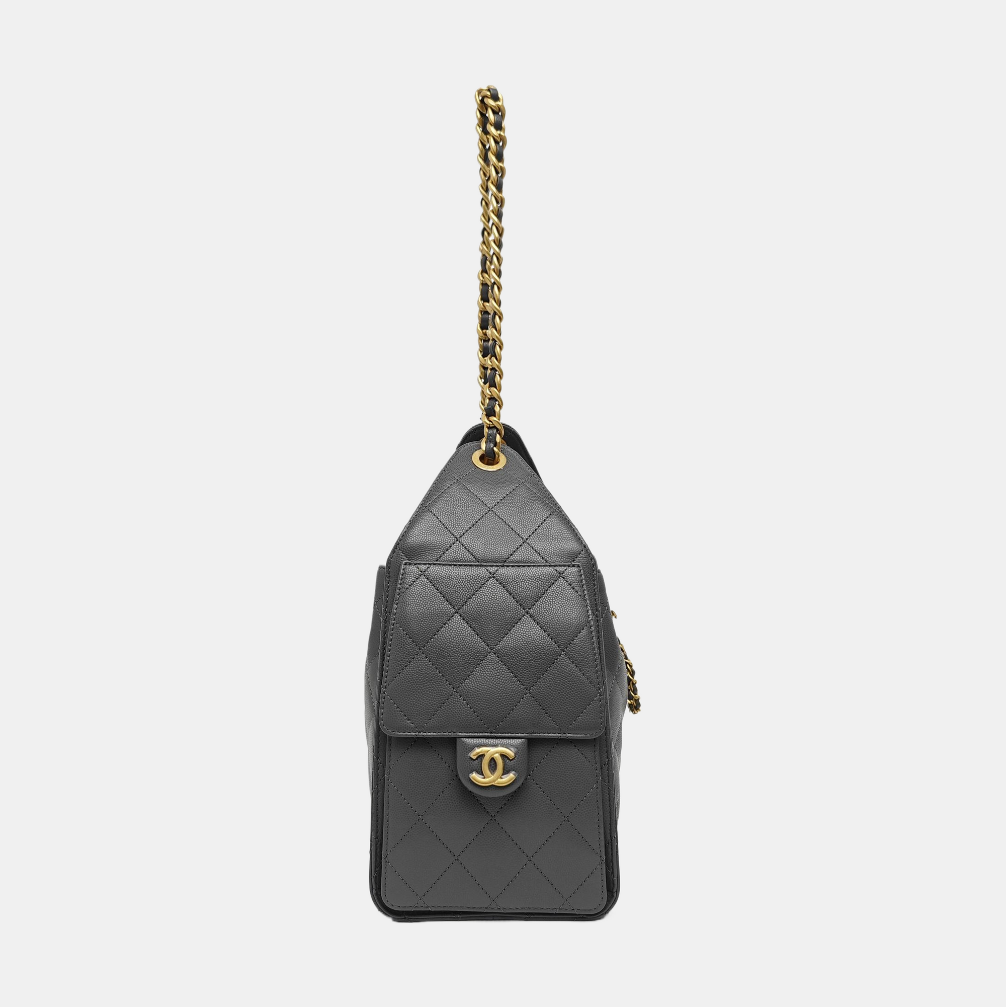 CHANEL 25 Small Quilted Grained Calfskin Gray