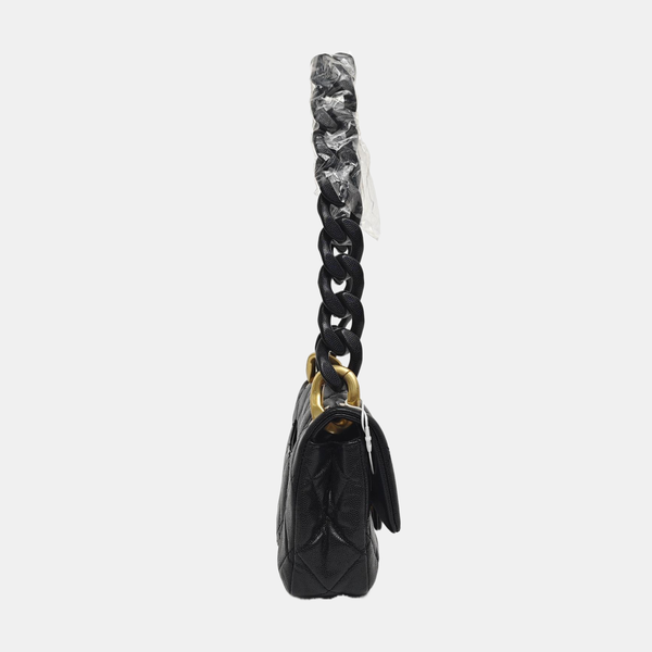 Medium Quilted Grained Calfskin Black