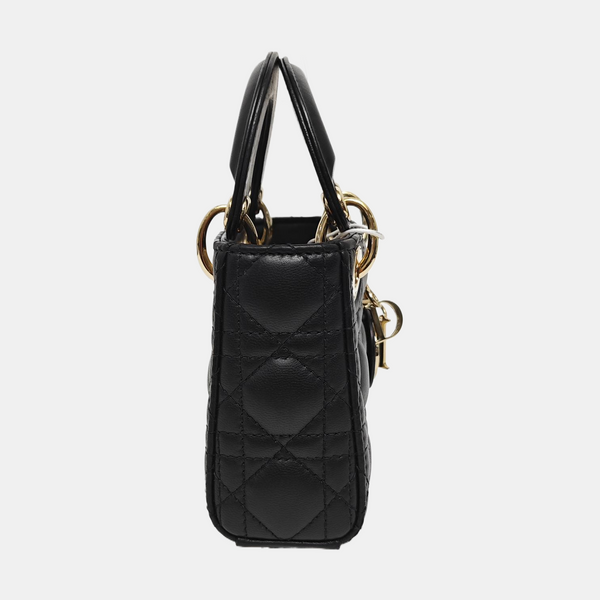 Authenticated pre-owned  Lady Dior Super Mini Quilted Lambskin Black - Tote Bag at Looply