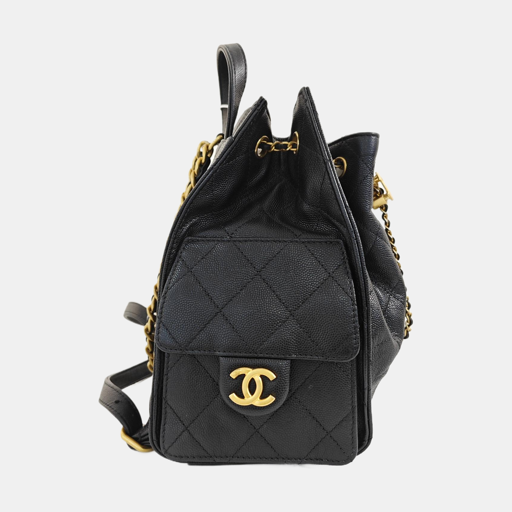 CHANEL 25 Medium Quilted Grained Calfskin Black