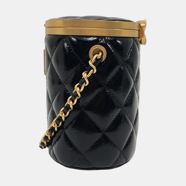 TOCADOR CROWN BOX Piel de cordero charol acolchado Negro