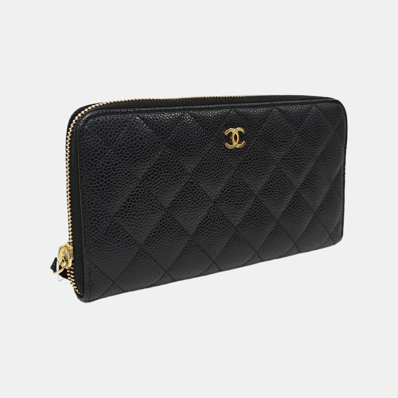 Quilted Grained Calfskin Wallet Black