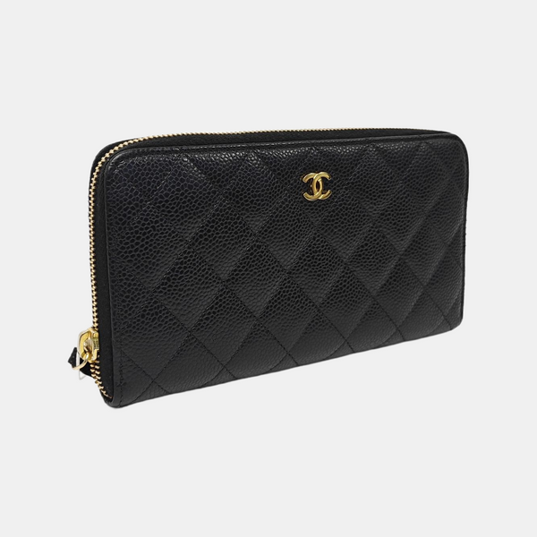 Quilted Grained Calfskin Wallet Black