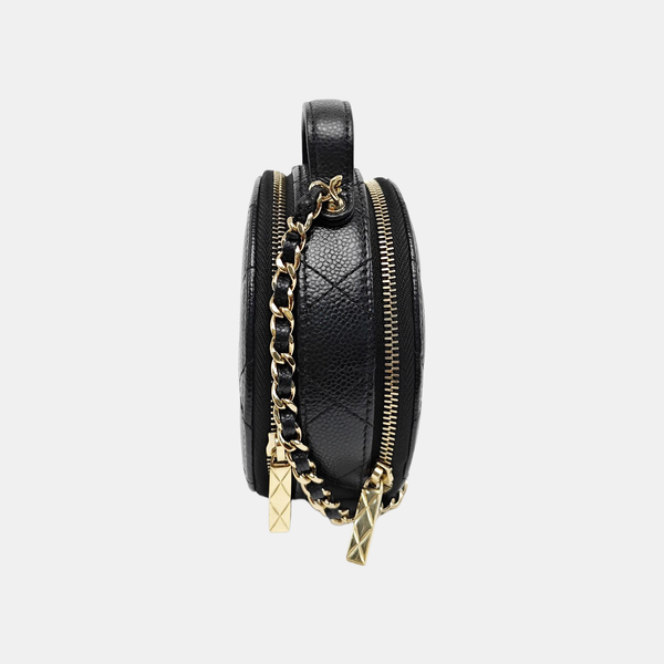 ROUND Quilted Grained Calfskin Black