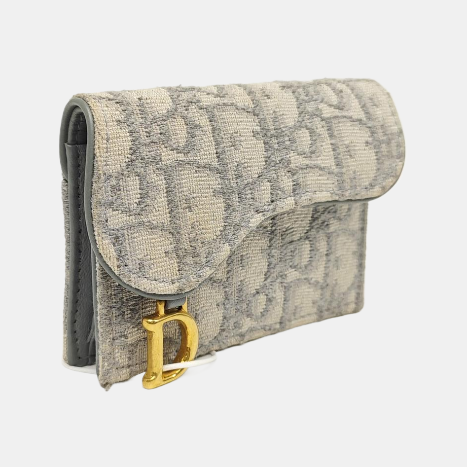 Saddle Mini Oblique Fabric Gray Card Holder