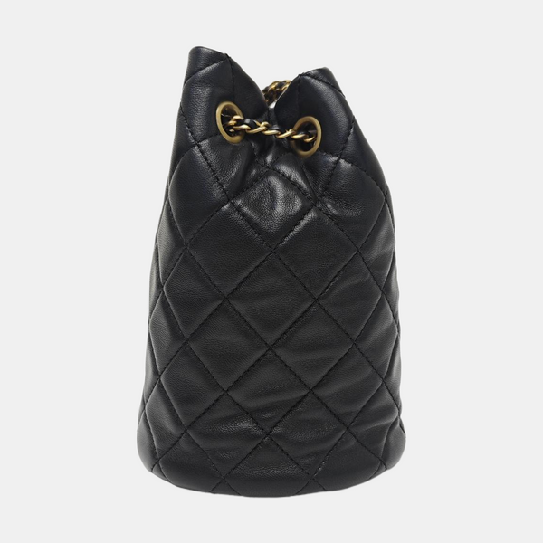 Quilted Lambskin Bucket Bag Black