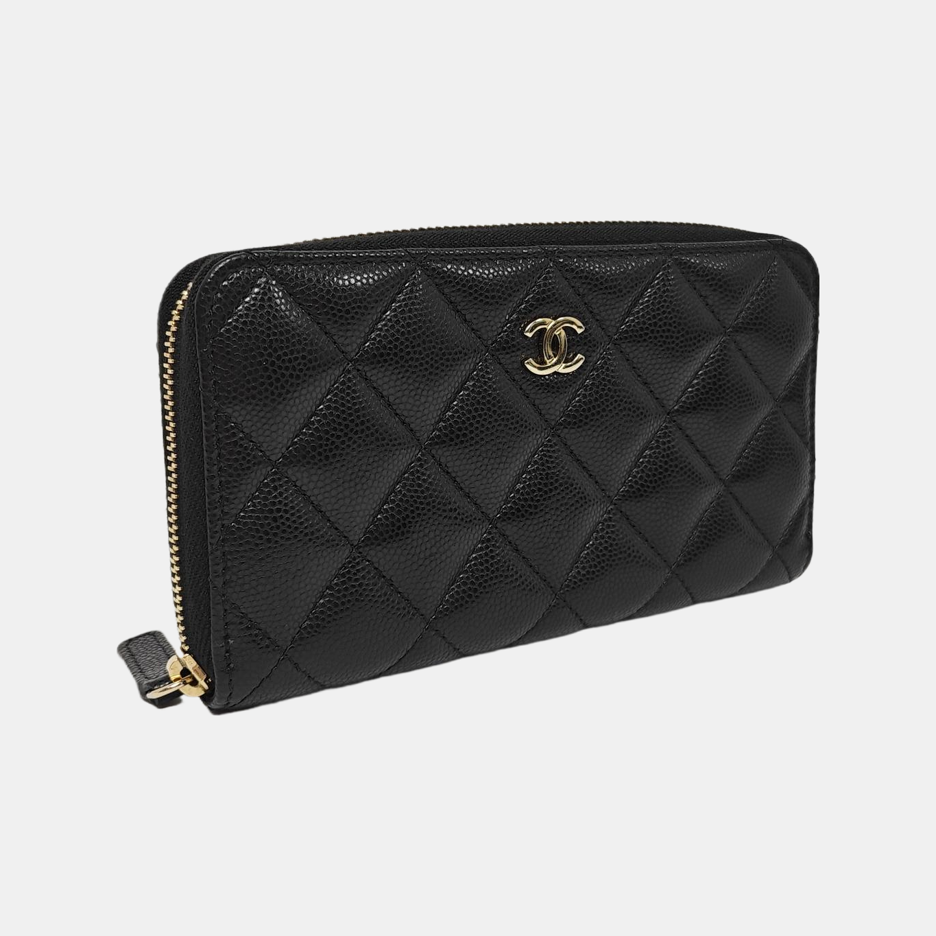 Quilted Grained Calfskin Wallet Black