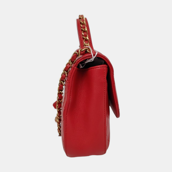 CHAIN INFINITY TOP HANDLE Medium Quilted Lambskin Red