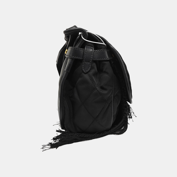 Quilted Nylon Shoulder Bag Black