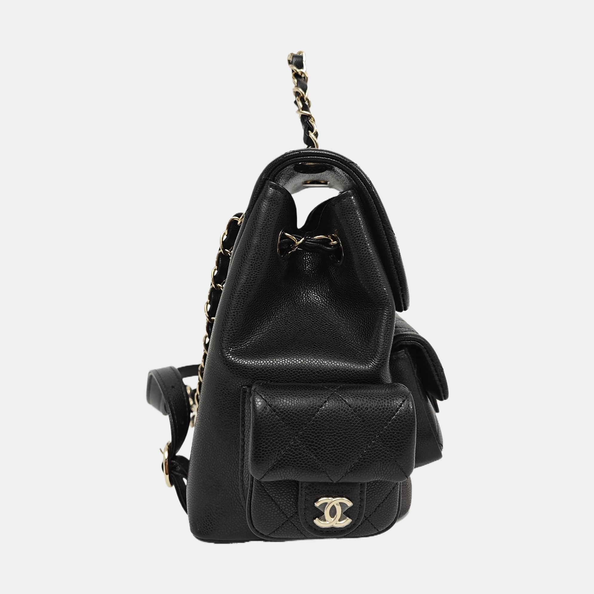 Quilted Grained Calfskin Backpack Small Black