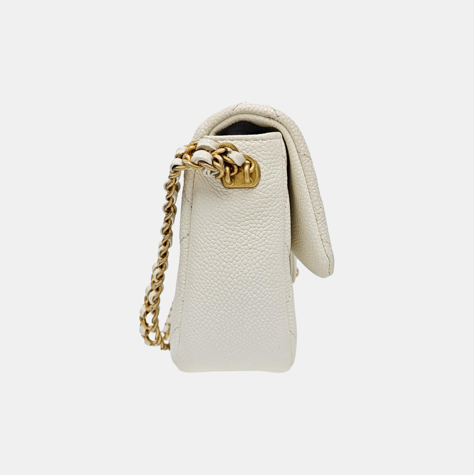 Quilted Grained Calfskin Shoulder Bag Mini White