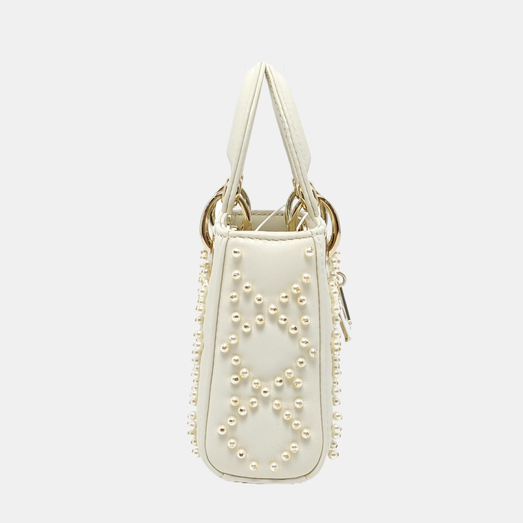 Authenticated pre-owned  Lady Dior Super Mini Quilted Lambskin White - Tote Bag at Looply