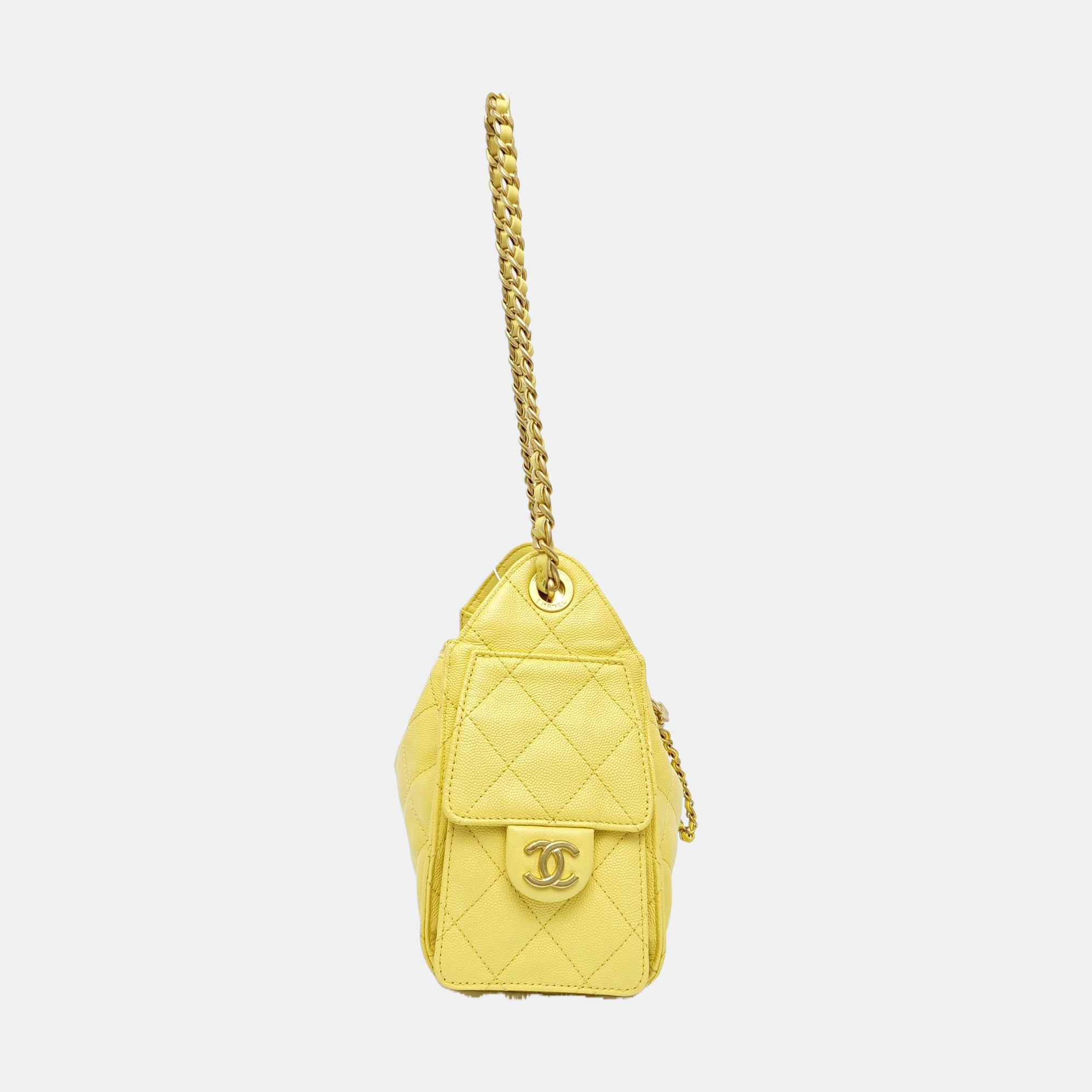 CHANEL 25 Quilted Grained Calfskin Yellow