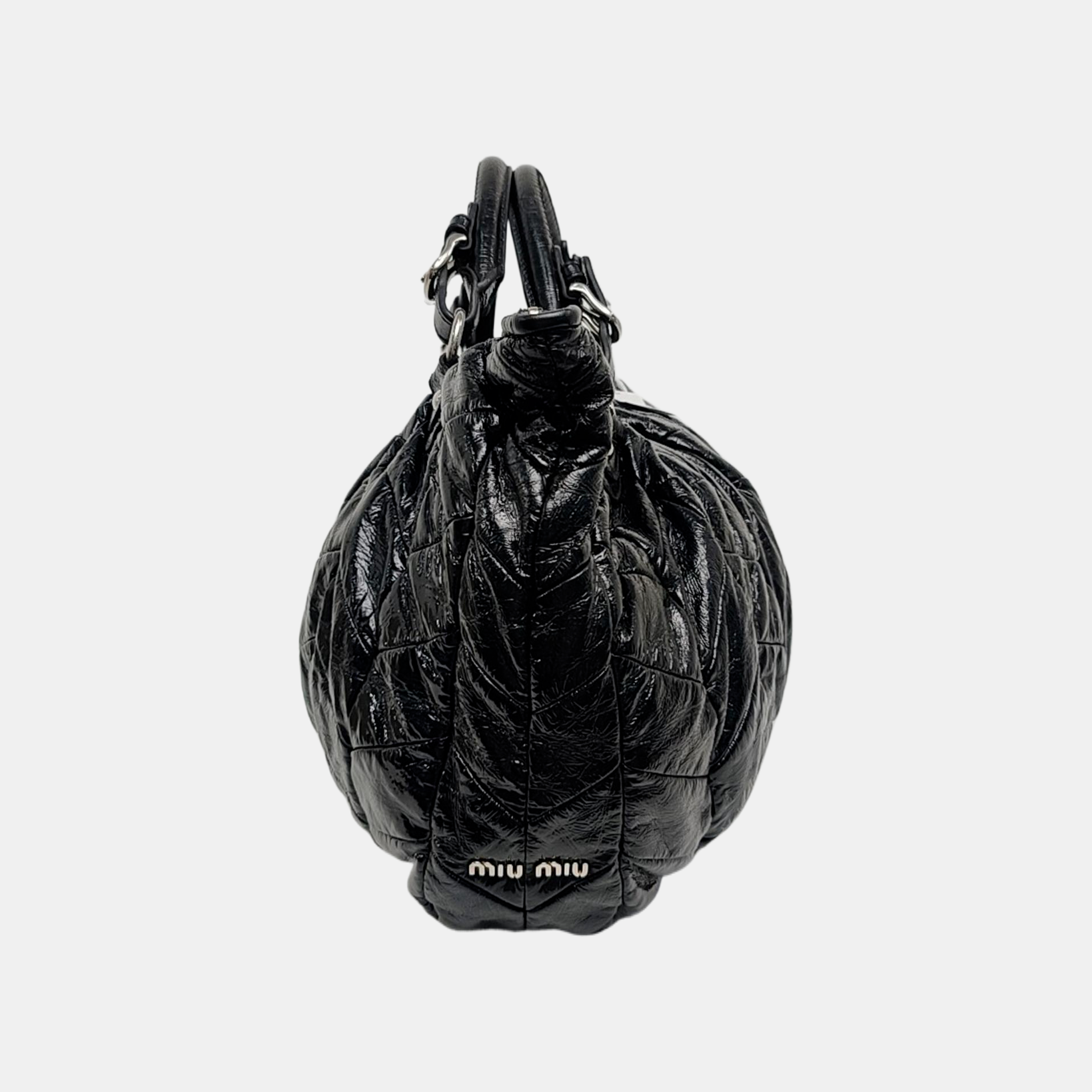 Quilted Patent Leather Tote Bag Black