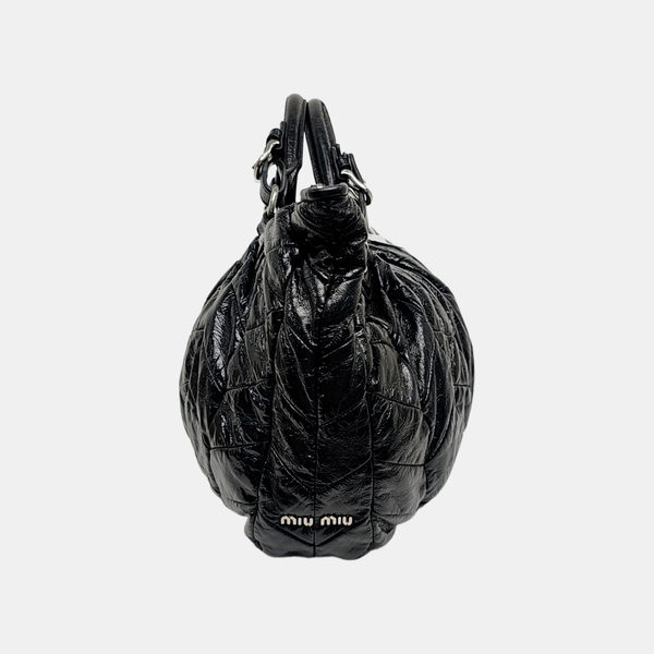 Quilted Patent Leather Tote Bag Black