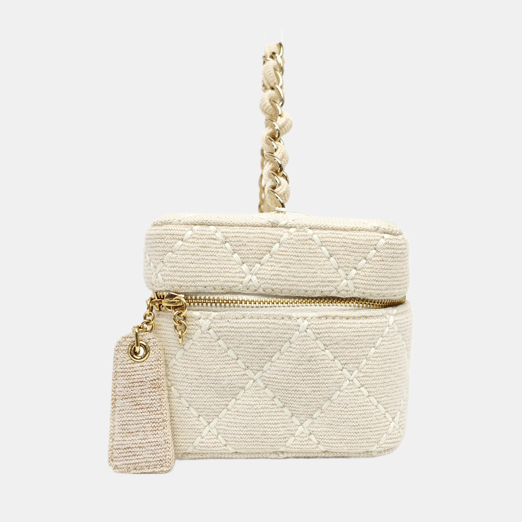 Quilted Fabric Top Handle Bag Beige