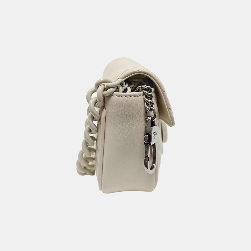 GG Marmont Mini Quilted Calfskin White
