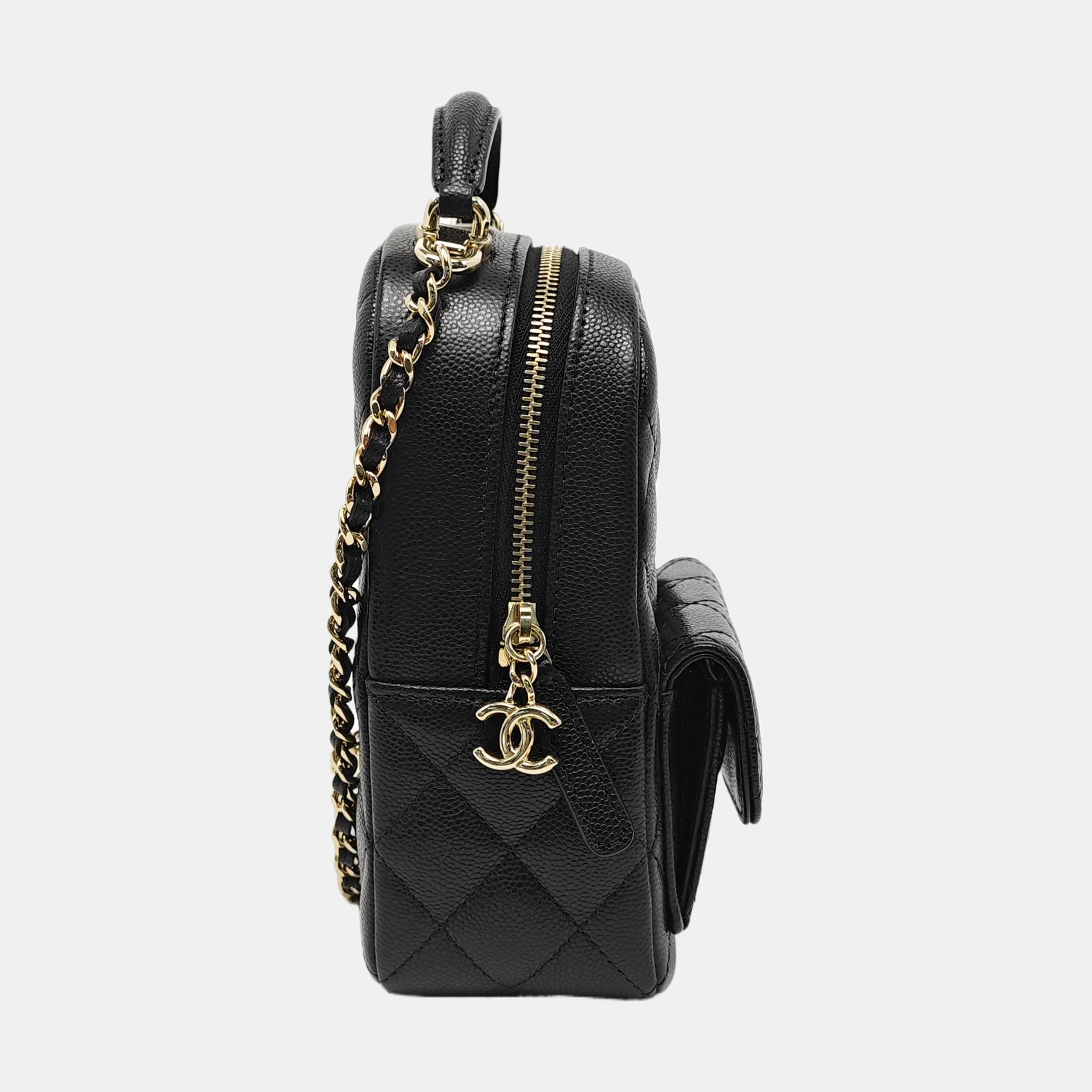 Quilted Grained Calfskin Backpack Mini Black