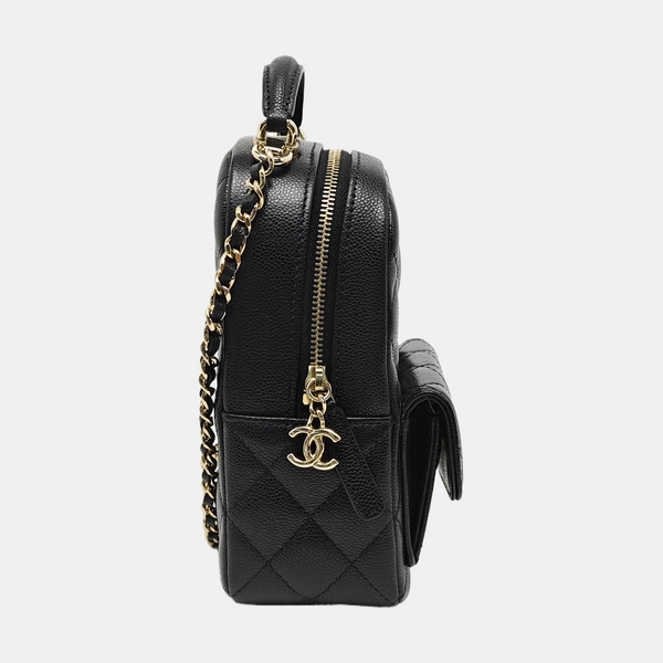 Quilted Grained Calfskin Backpack Mini Black