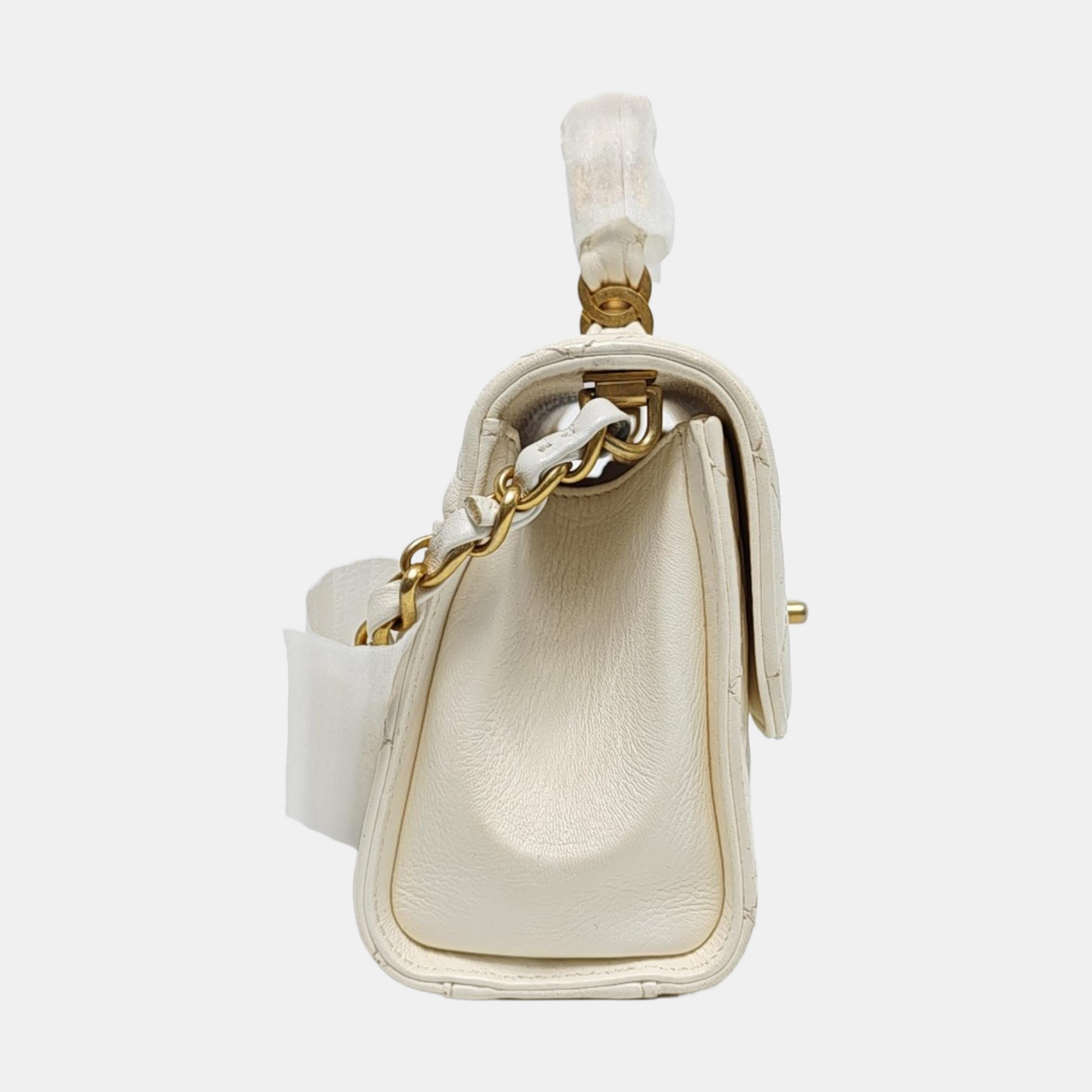 COCO HANDLE Mini Quilted Lambskin White