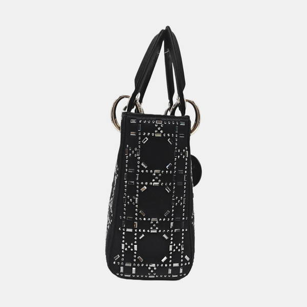 Authenticated pre-owned  Lady Dior Mini Cannage Silk Satin Black - Tote Bag at Looply