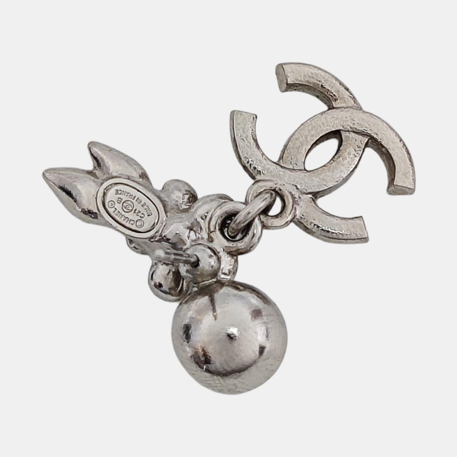 CC Logo Metal Silver Stud Earrings