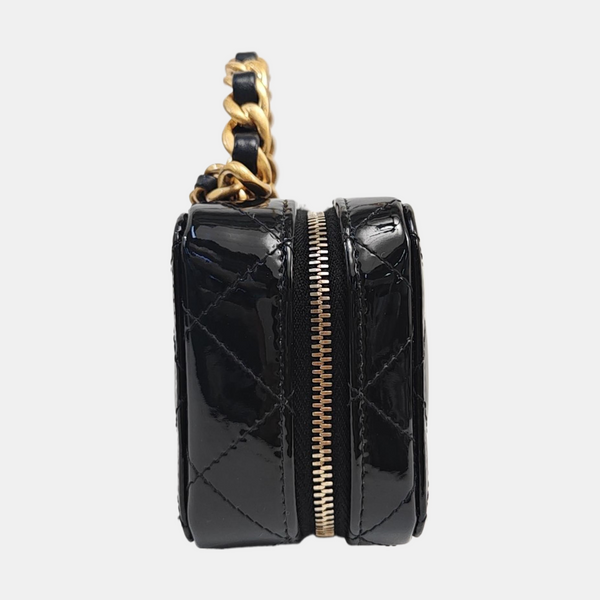 Quilted Patent Calfskin Shoulder Bag Black