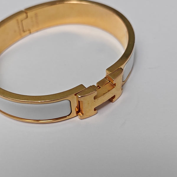 Clic H Metal White Bangle
