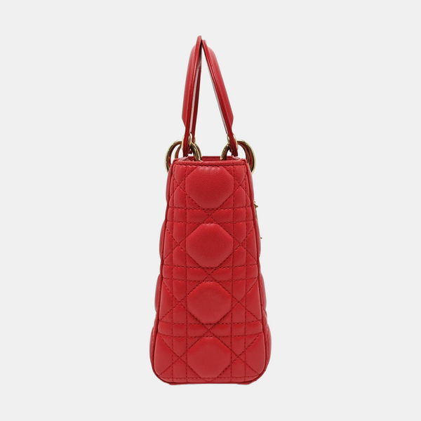 Authenticated pre-owned  Lady Dior Quilted Lambskin Red - Tote Bag at Looply