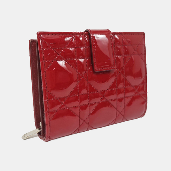 Lady Dior Cannage Patent Leather Red Wallet
