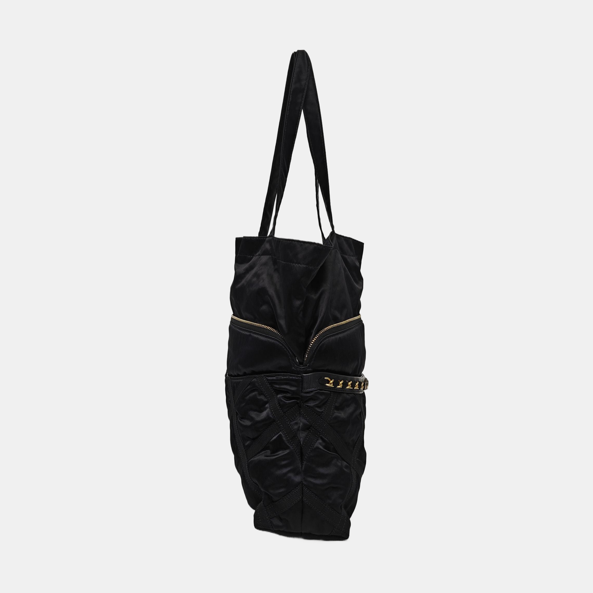 Quilted Fabric Top Handle Bag Black