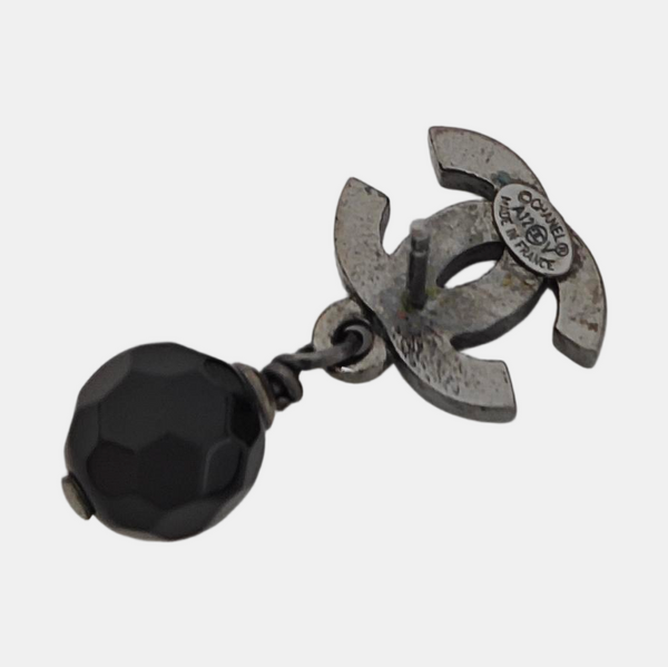 CC Logo Metal Gray Stud Earrings