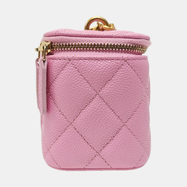 VANITY CASE Small Quilted Grained Calfskin Pink