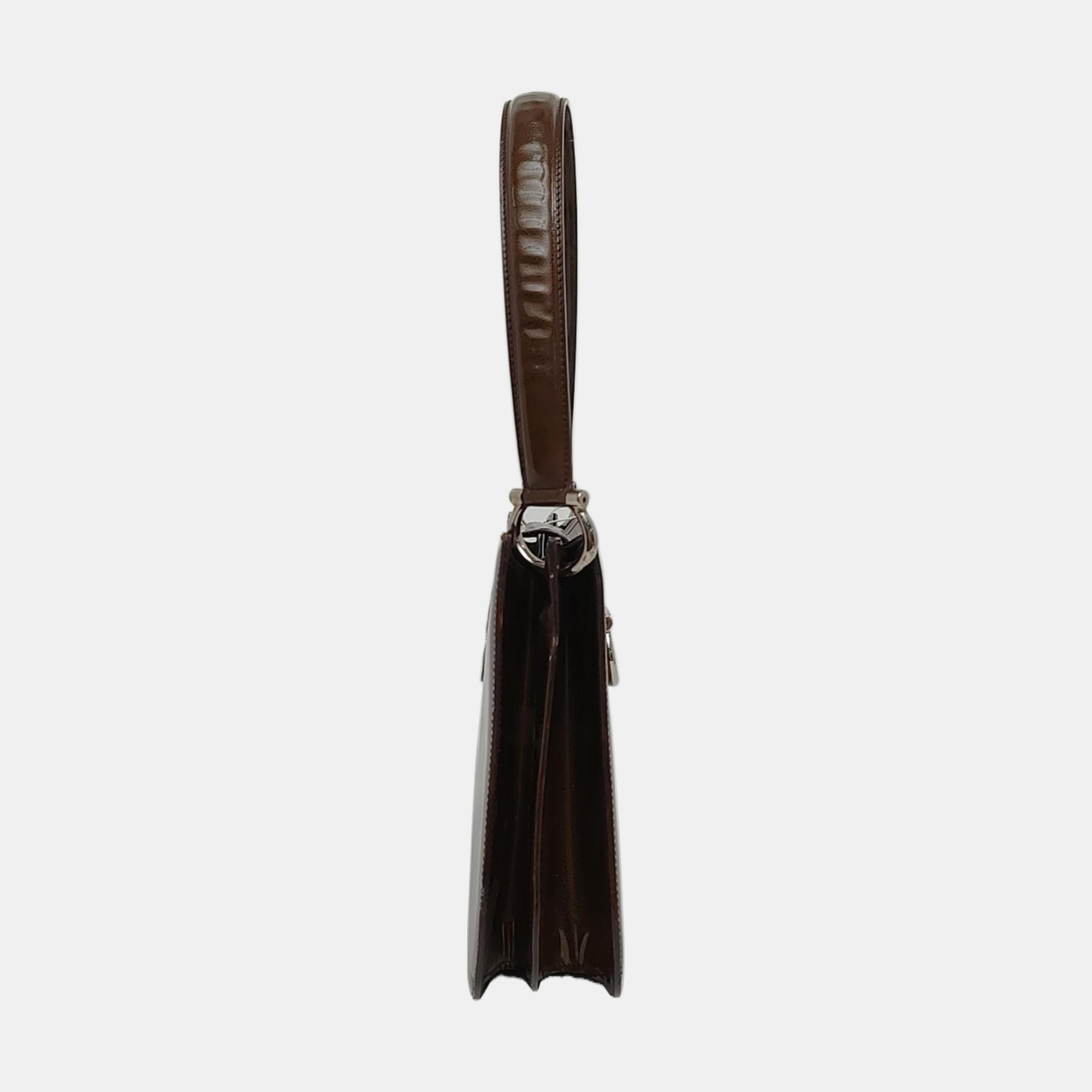 Patent Leather Top Handle Bag Brown