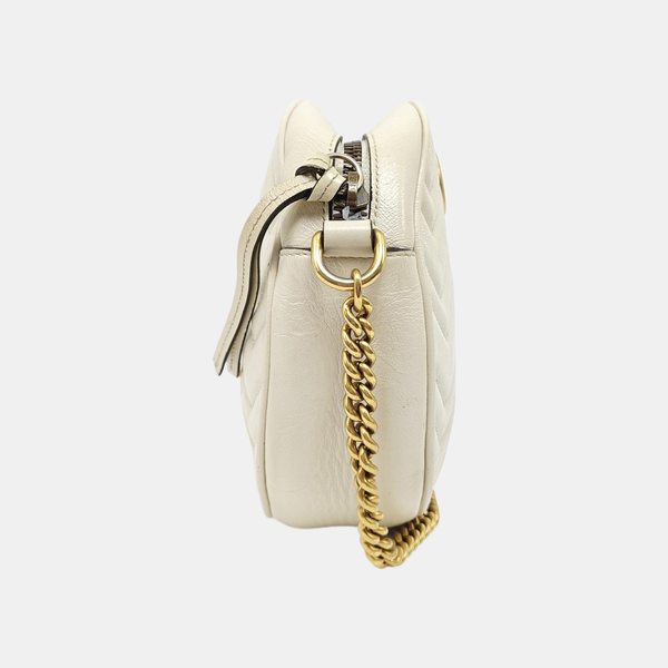 Authenticated pre-owned  GG Marmont Mini Quilted Calfskin White - Shoulder Bag at Looply