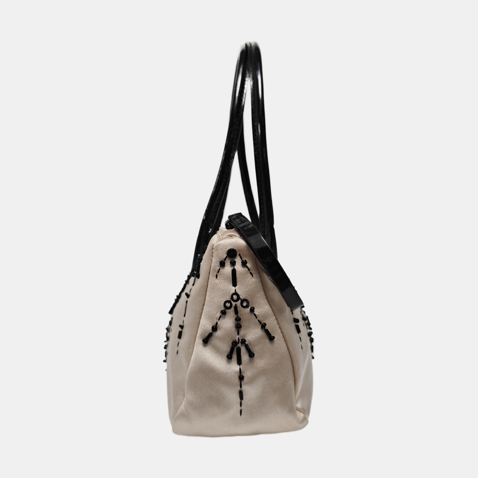Silk Satin Top Handle Bag Beige