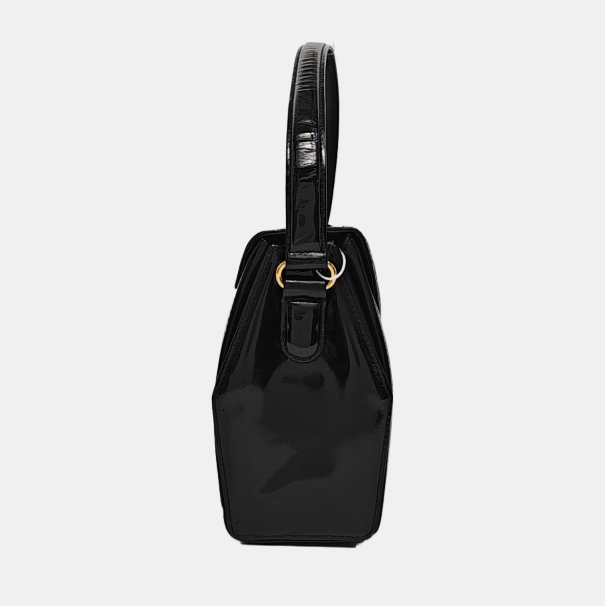 Leather Top Handle Bag Black