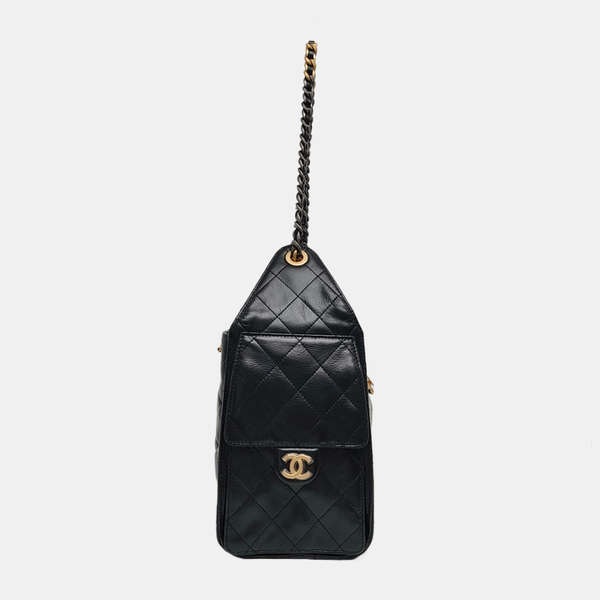 CHANEL 25 Small Quilted Waxed Cafskin Black