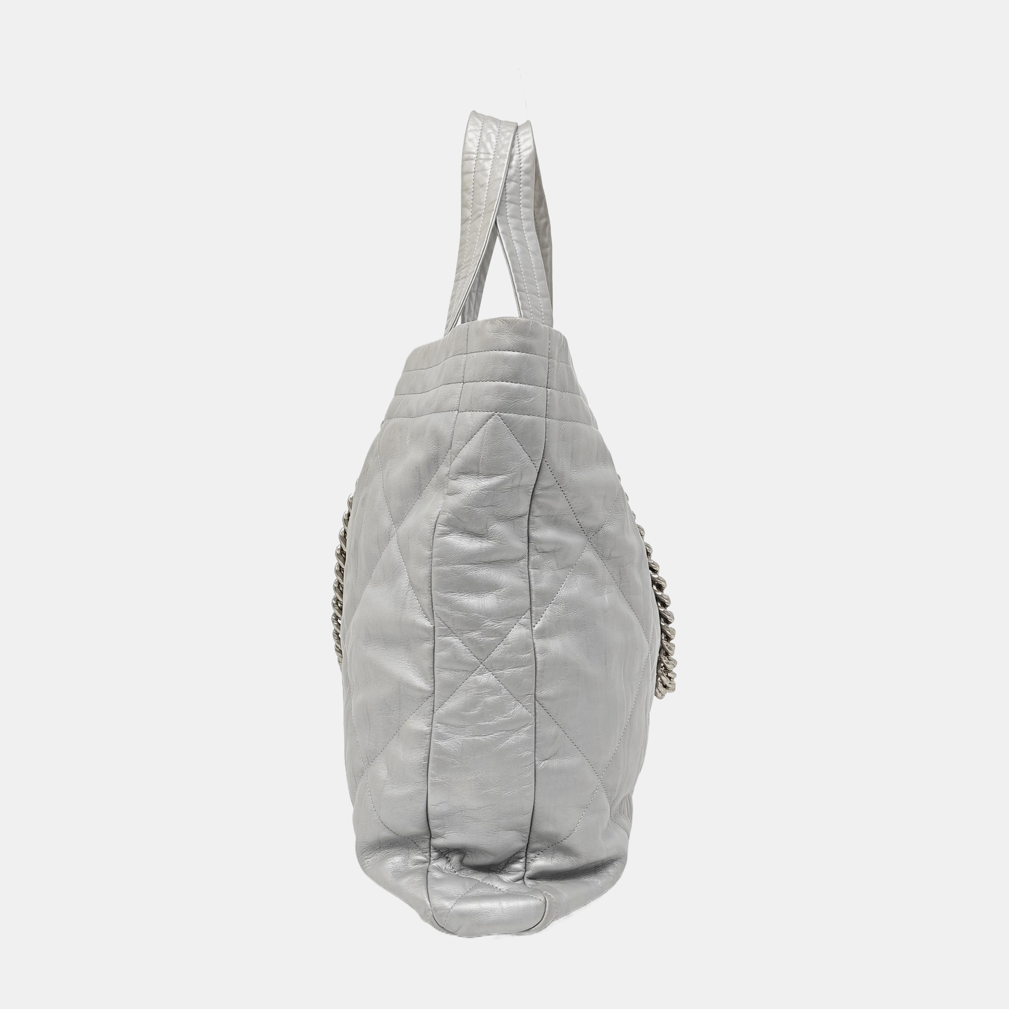 Quilted Calfskin Tote Bag Silver