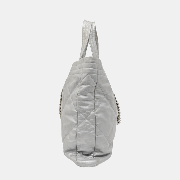 Quilted Calfskin Tote Bag Silver