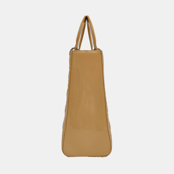 Authenticated pre-owned  Lady Dior Large Cannage Patent Leather Yellow - Tote Bag at Looply