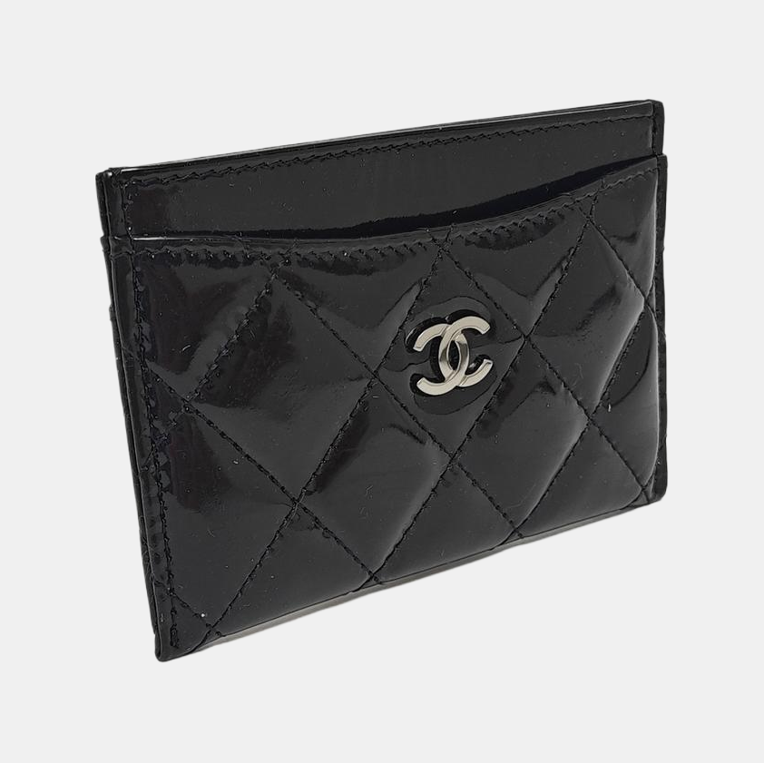 Quilted Patent Leather Card Holder Black