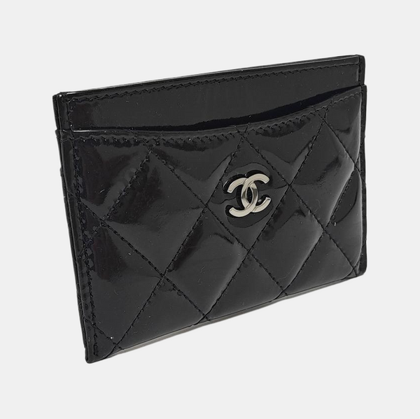 Quilted Patent Leather Card Holder Black