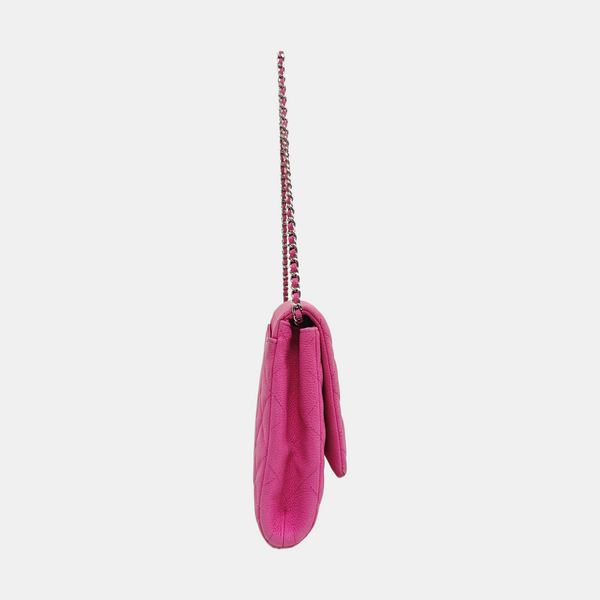 Clásico Flap Piel de Becerro Granulada Acolchada Rosa