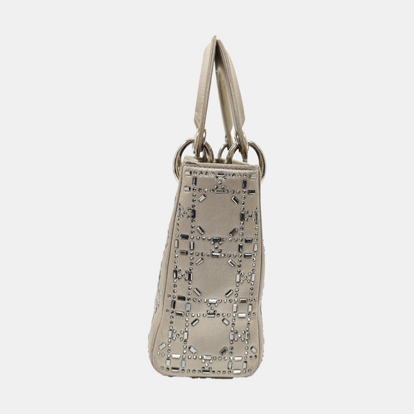 Authenticated pre-owned  Lady Dior Mini Cannage Silk Satin Gray - Tote Bag at Looply