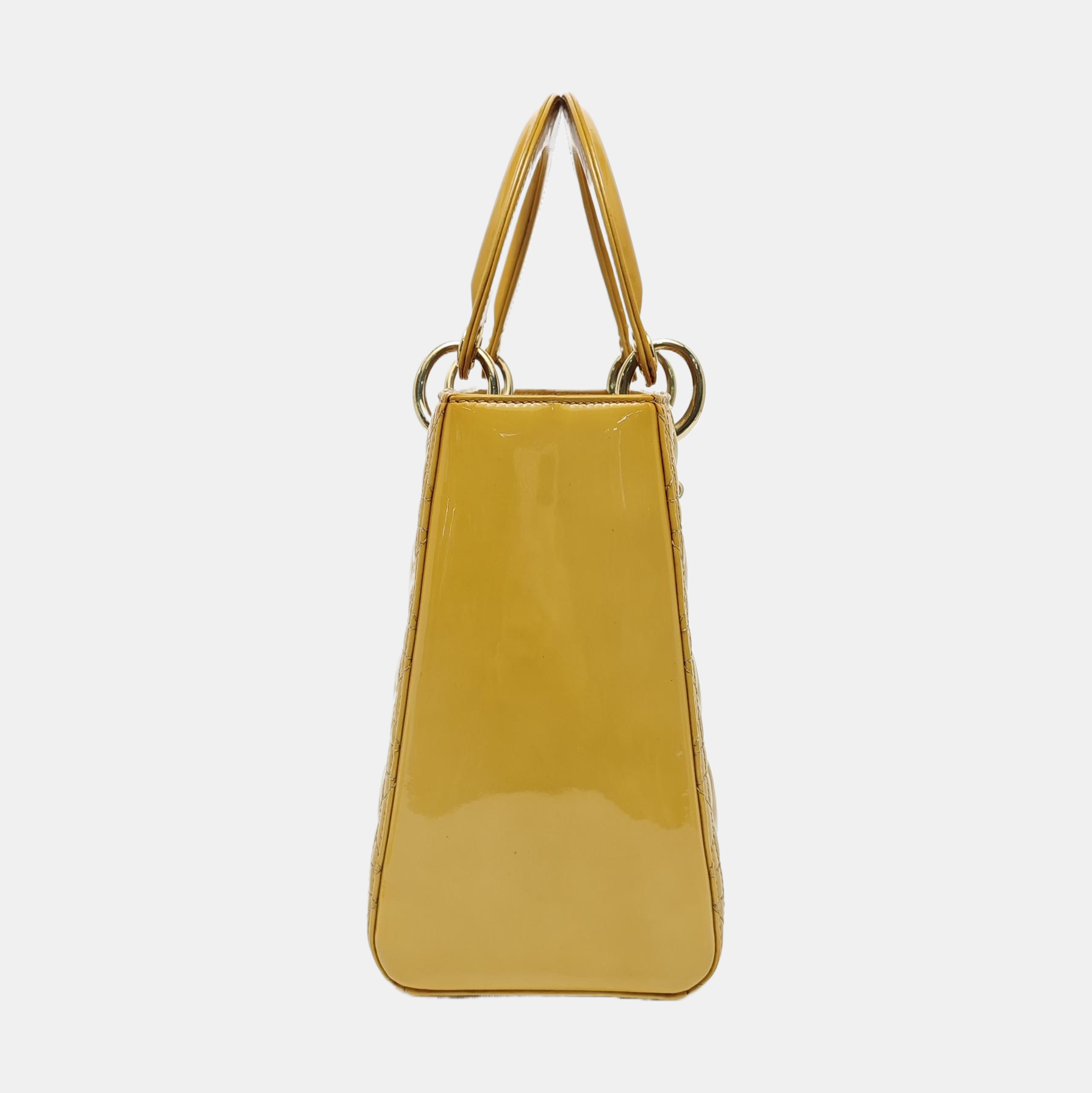 Authenticated pre-owned  Lady Dior Quilted Patent Leather Yellow - Tote Bag at Looply